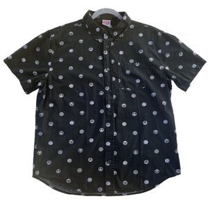 Marvel Short Sleeve Button Up Black with‎ White Super Hero Logos Size Medium